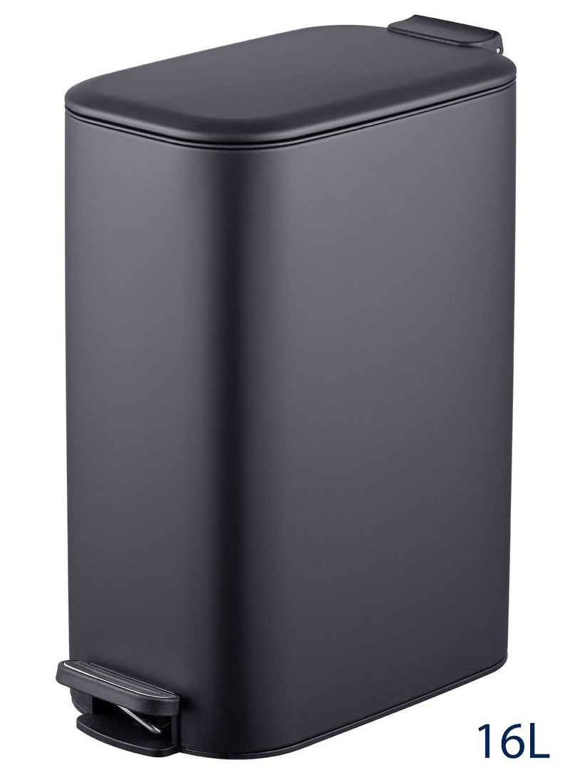 Noon East 16L Steel Trash Can with Soft Close Lid and Fingerprint-Resistant Surface for Kitchen, Bathroom, Black Matte, 19 x 34.7 x 34 cm - Image 1