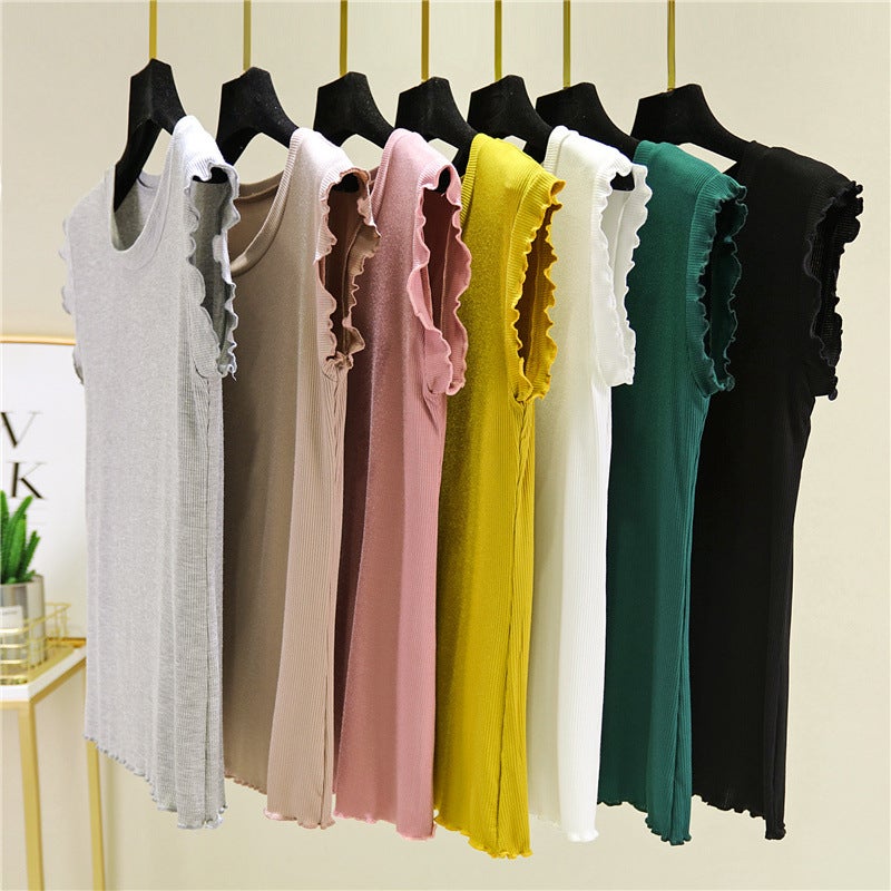 Flashside Round Neck Solid Color Vest Womens Summer Inner Base Shirt Modal Sleeveless T-shirt Slimming Thin Knitted Top Green  - Image 5