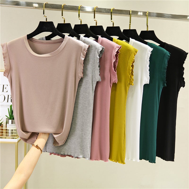 Flashside Round Neck Solid Color Vest Womens Summer Inner Base Shirt Modal Sleeveless T-shirt Slimming Thin Knitted Top Green  - Image 3