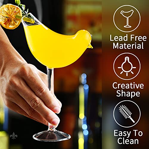 LINALL Cocktail Glasses Bird Shaped Cocktail Wine Glass 5oz/150ml Set of 2 Bird glasses Drinking Unique Champagne Coupe Glass Bird Shape Martini Goblet Cups 2pcs Glassware for KTV Home Bar Club - Image 3