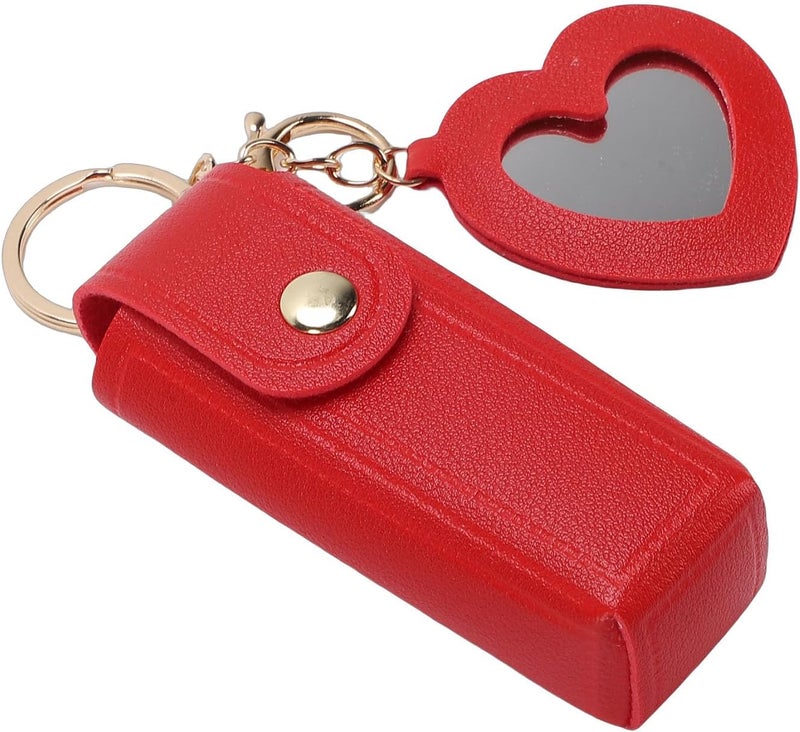 Zerodis Pu Leather Lip Balm Pouch, Cosmetic Bags Holder Keychain With Mirror Comfortable Touch Lipstick Holder Bag For Women Travel Essentials 3.54X1.18In Pu Leather Lip Balm Pouch, (Red) - Image 5