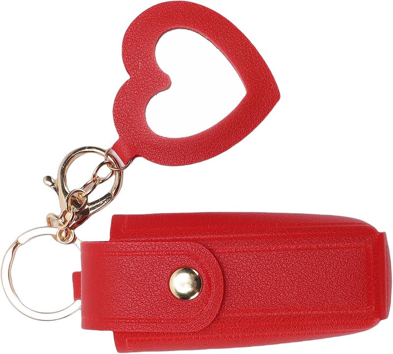 Zerodis Pu Leather Lip Balm Pouch, Cosmetic Bags Holder Keychain With Mirror Comfortable Touch Lipstick Holder Bag For Women Travel Essentials 3.54X1.18In Pu Leather Lip Balm Pouch, (Red) - Image 1