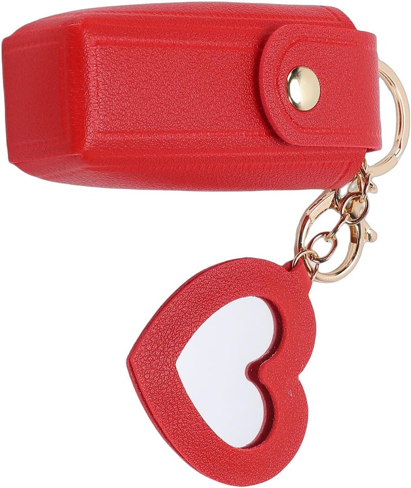Zerodis Pu Leather Lip Balm Pouch, Cosmetic Bags Holder Keychain With Mirror Comfortable Touch Lipstick Holder Bag For Women Travel Essentials 3.54X1.18In Pu Leather Lip Balm Pouch, (Red) - Image 2