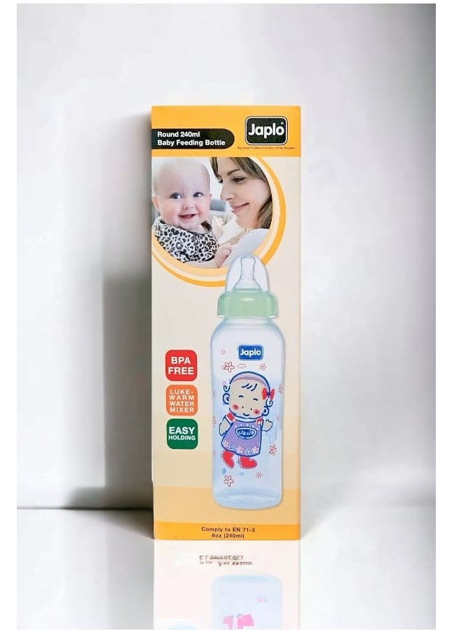 Japlo - Round baby feeding Bottle with Anti-colic nipple & Lukewarm water mixer size 240 ml RD240 BOX ( assorted) - Image 1