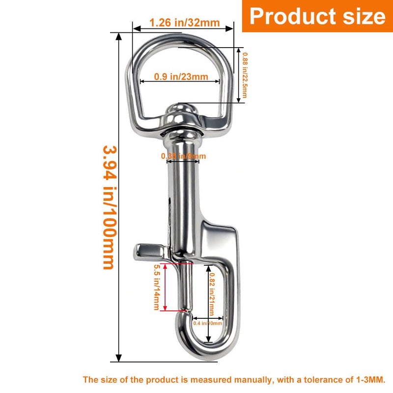 QAVBFA Swivel Bolt Snap Diving Clips – Premium Stainless Steel Single Ended Snap Hooks Buckle for Pet Leash, Scuba Diving, and More (100mm) - Image 2