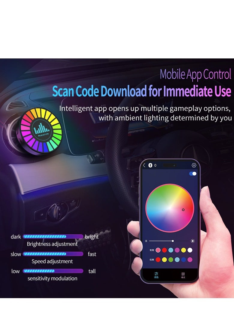 Generic - Smart LED RGB Light Bars，RGB Sound Control Rhythm Light, Aromatherapy Car Decorative Lights, Rechargeable APP Control Light Round Sound Pickup Ambient Lights with Fragrance Tablets, Car Vent Clip, for Car, Gaming - Image 1