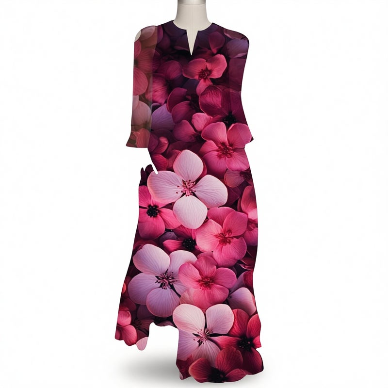 Women's V-Neck Long Sleeve Printed Loose Maxi Dress with Pockets - Image 4