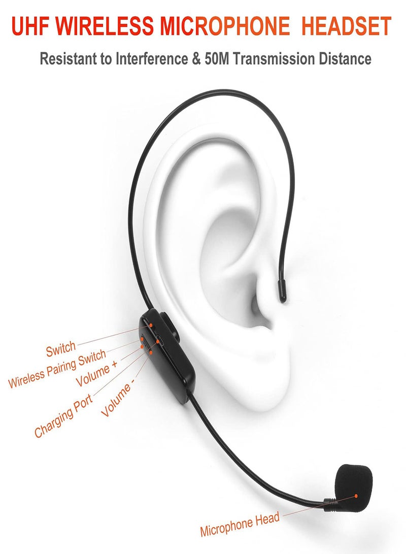 Excefore Voice Amplifier with UHF Wireless Microphone Headset 3200mAh Portable Bluetooth Personal Voice Amplifier for Teachers Fitness Instructors Tour Guide Classroom Speaker Outdoors - Image 3