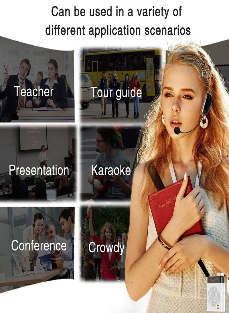 Excefore Voice Amplifier with UHF Wireless Microphone Headset 3200mAh Portable Bluetooth Personal Voice Amplifier for Teachers Fitness Instructors Tour Guide Classroom Speaker Outdoors - Image 4