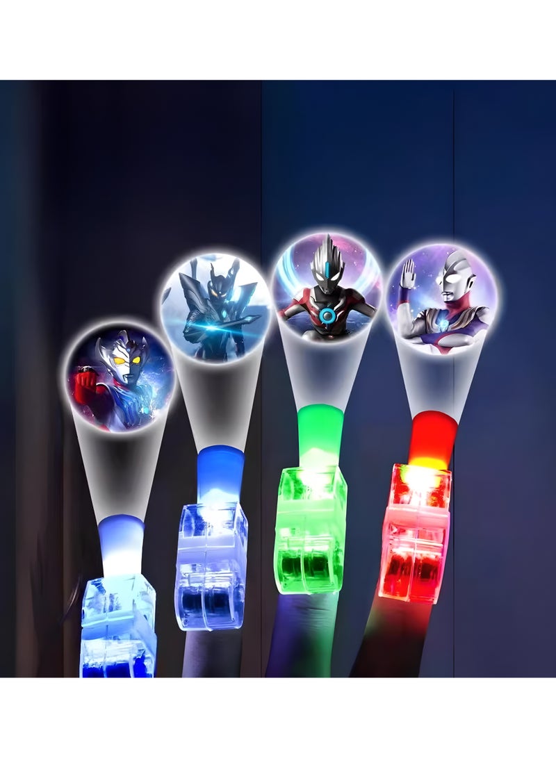 LIXADA 10pc Finger Lights, Ultraman Cartoon Projection Lights, Various Patterns And Colors of Lighting, Cartoon Circular Lights, Birthday Gifts, Gift for Kids Age 3+ (Color and Ultraman Cartoon Patterns Random) - Image 1