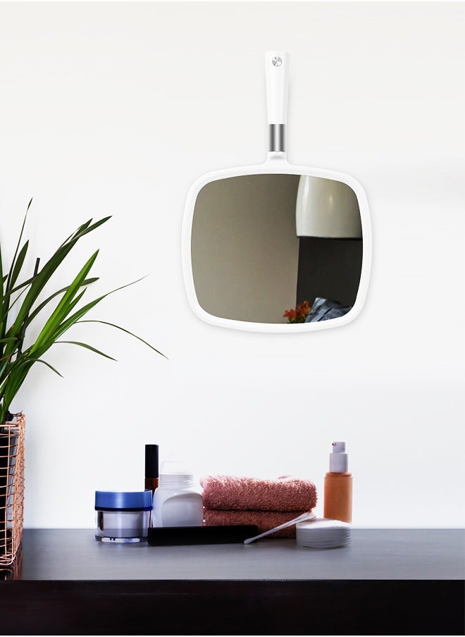 SNOWFLAKES SNOWFLAKES - Hand Mirror, Handheld Mirror with Handle, White Hang Makeup Mirror, Hairdresser Mirror. - Image 1