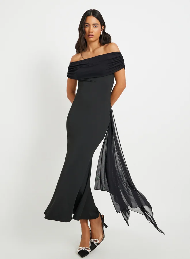 Take Two Take Two Women Black Solid Off Shoulder Mermaid Maxi Dress