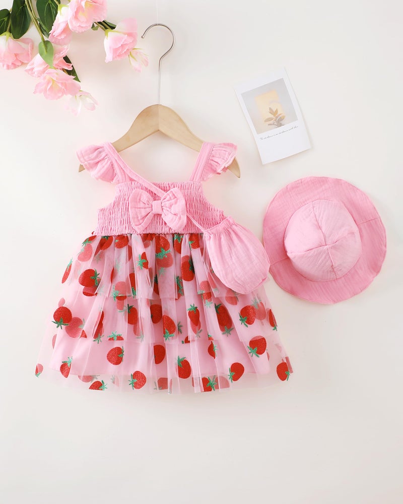 SODLON Baby Girl Dresses 0-3 Months Smocked Newborn Girl Clothes Sleeveless Tulle Tutu Summer Dress Infant Layer Ruffle Dresses Pink Strawberry Boho Outfit Casual Beach Sundress - Image 2
