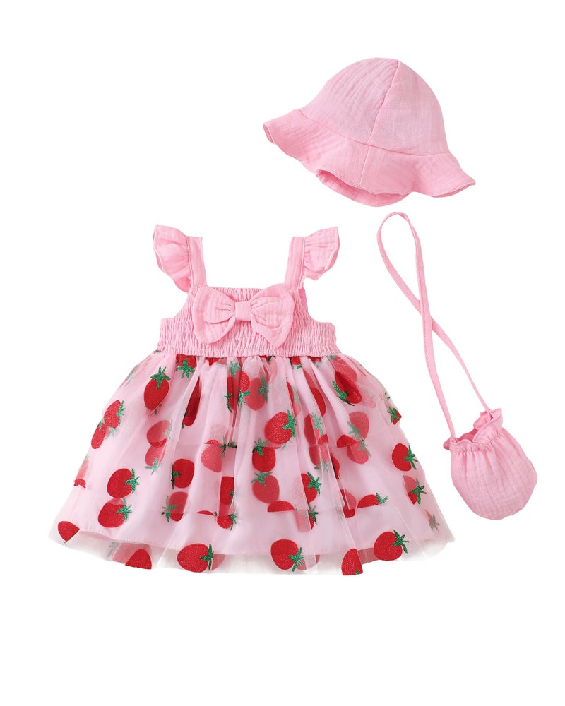 SODLON Baby Girl Dresses 0-3 Months Smocked Newborn Girl Clothes Sleeveless Tulle Tutu Summer Dress Infant Layer Ruffle Dresses Pink Strawberry Boho Outfit Casual Beach Sundress - Image 1