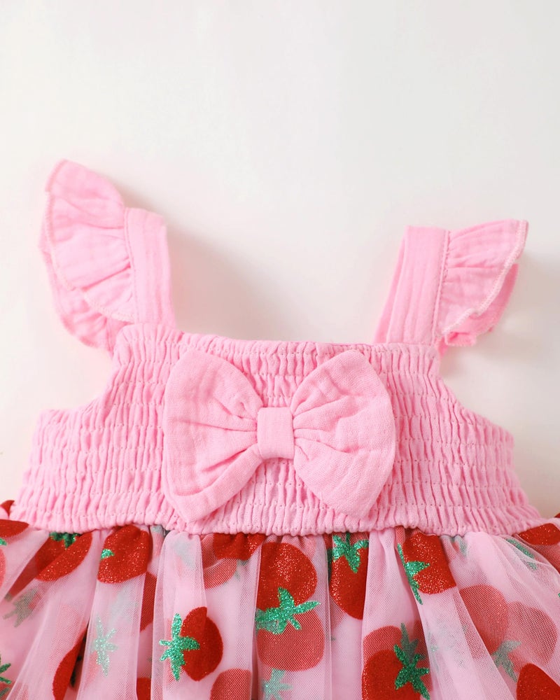 SODLON Baby Girl Dresses 0-3 Months Smocked Newborn Girl Clothes Sleeveless Tulle Tutu Summer Dress Infant Layer Ruffle Dresses Pink Strawberry Boho Outfit Casual Beach Sundress - Image 4