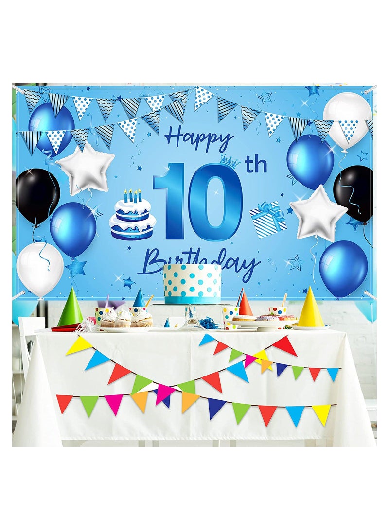 Happy Birthday Backdrop Banner 10th Birthday Extra Large Fabric Blue Birthday Sign Poster Photography Background Backdrop Banner for Anniversary Party Decoration Supply - Image 1