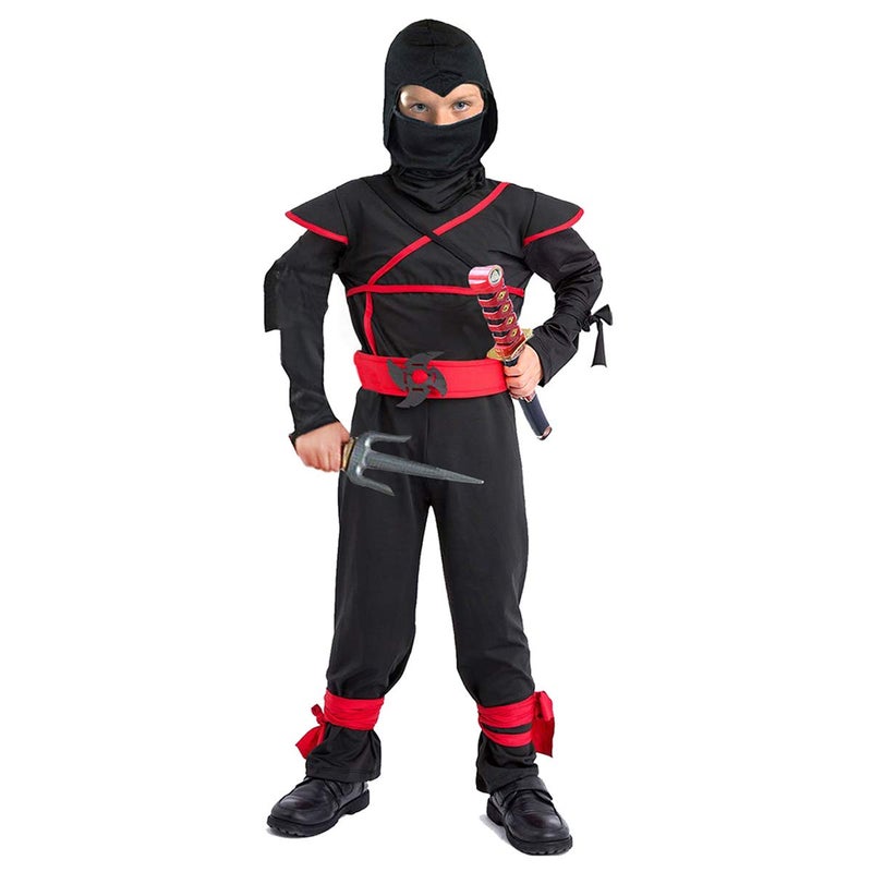 SATKULL Kids Ninja Costume with Halloween Ninja Accessories Boys Dress up Best Gifts(kids-M-6/7T Black) - Image 5