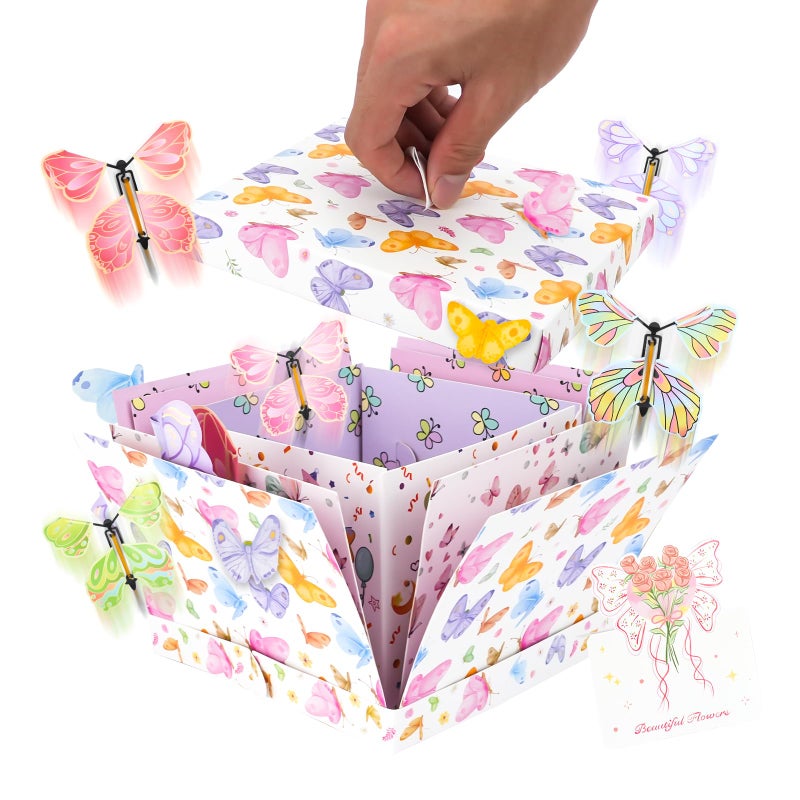 JIABEIUS Flying Butterfly Explosion Gift Box Pop Out Surprise Gift Box with Card DIY Exploding Fantasy Boxes for Mothers Day Graduation Birthdays Wedding Christmas - Image 3