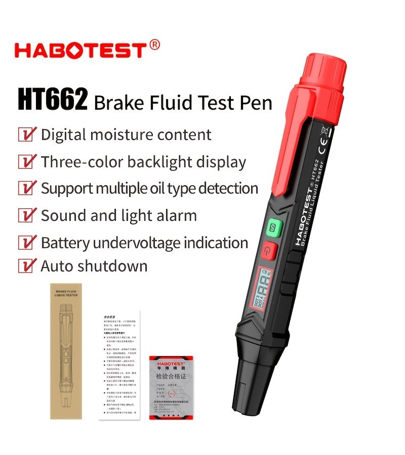 اختبار سائل الفرامل HABOTEST HT662 باللونين الأحمر والأسود لزيوت DOT3 وDOT4 وDOT5.1 - Image 2