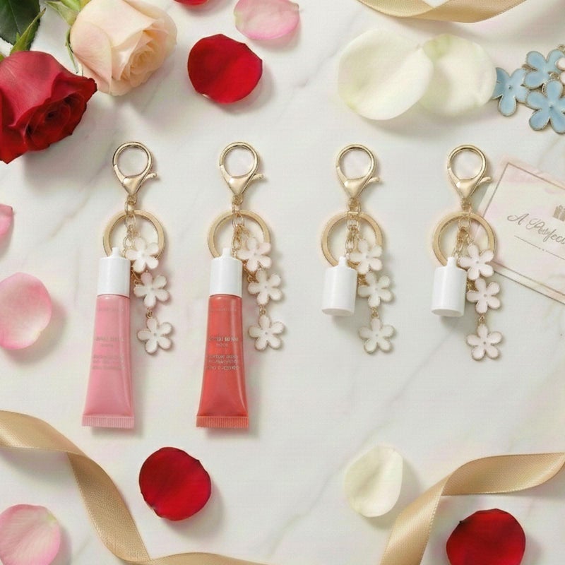 LUHOHI 4PCS Lip Balm Cap Keychain With Flower Charms for Summer Fridays, Lip Gloss Holder Keychains Kit for Summerfridays 0.5oz Portable Purse Accessories ï¼ˆNo Lip Balmï¼‰ - Image 2