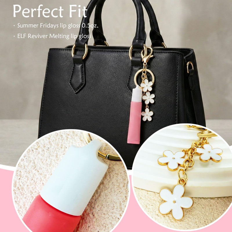 LUHOHI 4PCS Lip Balm Cap Keychain With Flower Charms for Summer Fridays, Lip Gloss Holder Keychains Kit for Summerfridays 0.5oz Portable Purse Accessories ï¼ˆNo Lip Balmï¼‰ - Image 4