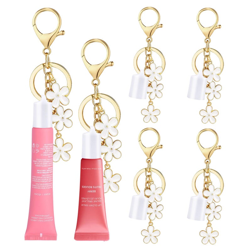 LUHOHI 4PCS Lip Balm Cap Keychain With Flower Charms for Summer Fridays, Lip Gloss Holder Keychains Kit for Summerfridays 0.5oz Portable Purse Accessories ï¼ˆNo Lip Balmï¼‰ - Image 1