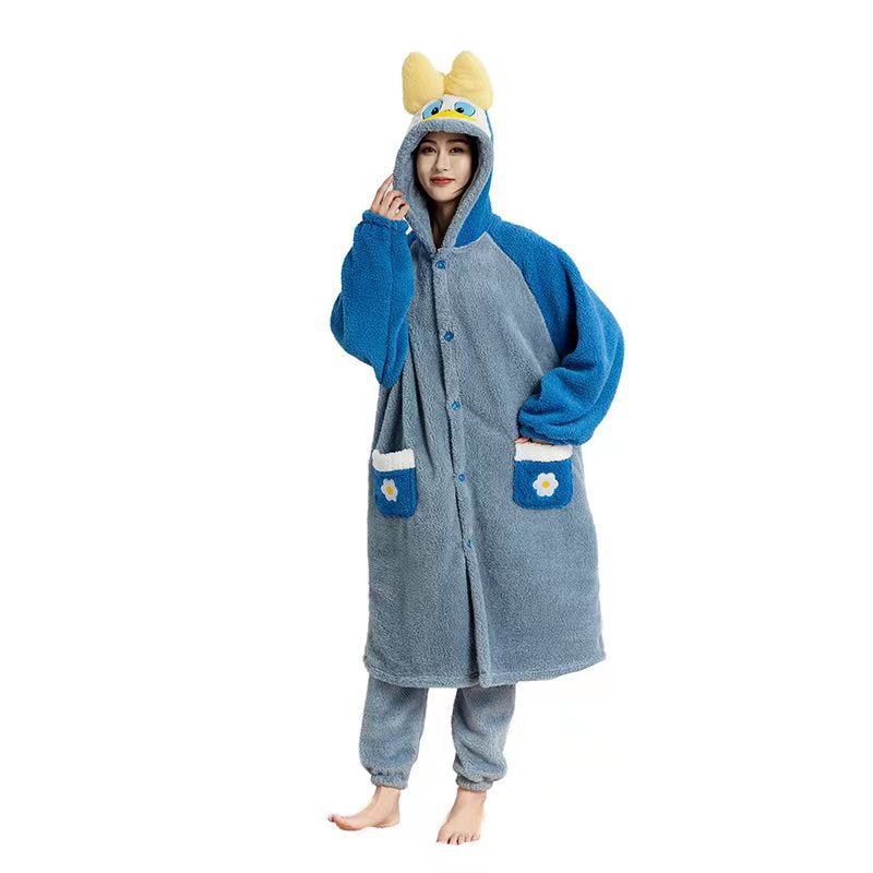 Coral Velvet Nightgown, Cute Pajamas, Home Clothes, Long Thickened Strawberry Donald Duck New Models - Image 3