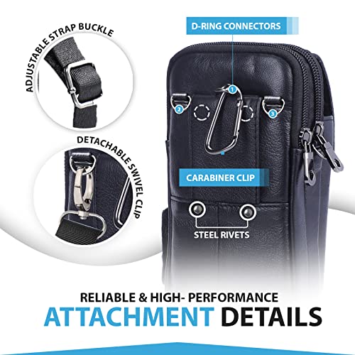 Hengwin Leather Vertical Men Cell Phone Holster Wallet Case with Belt Clip Loop Travel Messenger Bag Waist Pouch Crossbody Purse Fits for iPhone 15 14 Pro Max Samsung Galaxy S25 Ultra Note 9 8 (Black) - Image 4