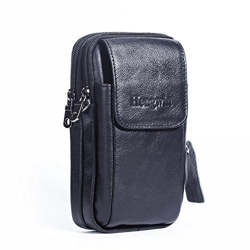 Hengwin Leather Vertical Men Cell Phone Holster Wallet Case with Belt Clip Loop Travel Messenger Bag Waist Pouch Crossbody Purse Fits for iPhone 15 14 Pro Max Samsung Galaxy S25 Ultra Note 9 8 (Black) - Image 1