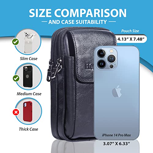 Hengwin Leather Vertical Men Cell Phone Holster Wallet Case with Belt Clip Loop Travel Messenger Bag Waist Pouch Crossbody Purse Fits for iPhone 15 14 Pro Max Samsung Galaxy S25 Ultra Note 9 8 (Black) - Image 2