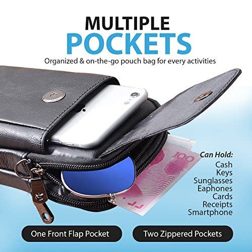 Hengwin Leather Vertical Men Cell Phone Holster Wallet Case with Belt Clip Loop Travel Messenger Bag Waist Pouch Crossbody Purse Fits for iPhone 15 14 Pro Max Samsung Galaxy S25 Ultra Note 9 8 (Black) - Image 3