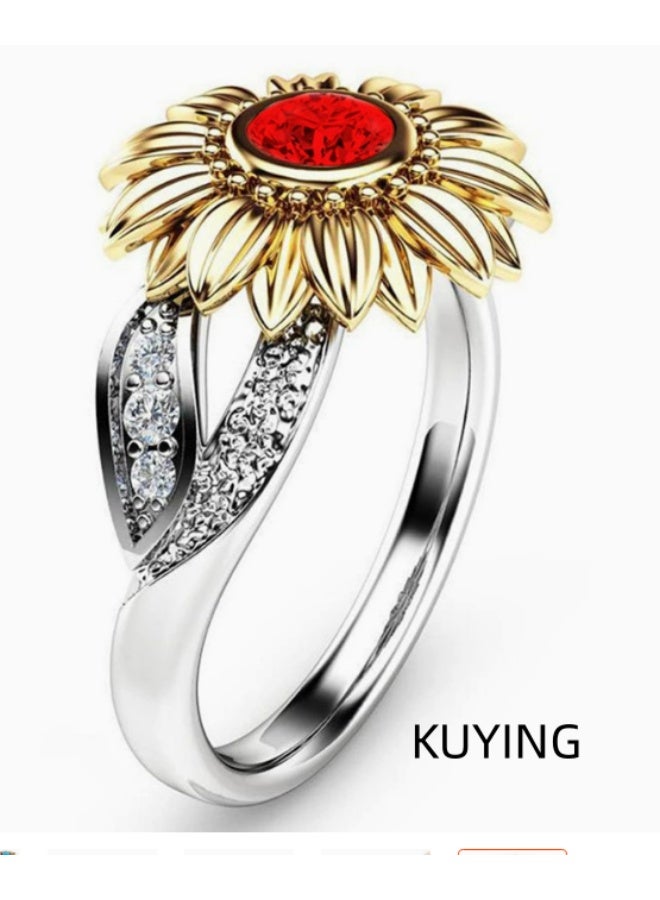 KUYING Summer Sun Plated 18K Gold Sunflower Flower Ring