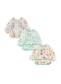 Long Sleeve Baby Bibs, Unisex Waterproof Feeding Bibs Smock Apron Set for 3-24 Months Infant Child Toddler Coverall 3 Pcs