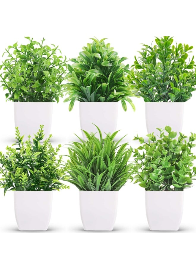 ماركة غير محددة نباتات صناعية صغيرة بمزهريات لغرفة النوم وغرفة المعيشة والديكور، 6 قطع من دير روز، أخضر  - Image 1