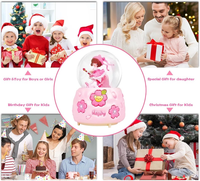 Luckam كرة ثلج كريستالية لقصر الأطفال مع موسيقى، ضوء LED، صندوق موسيقي دوار، هدية للأميرة الوردية، ضوء ليلي يتساقط فيه الثلج تلقائيًا - Image 5