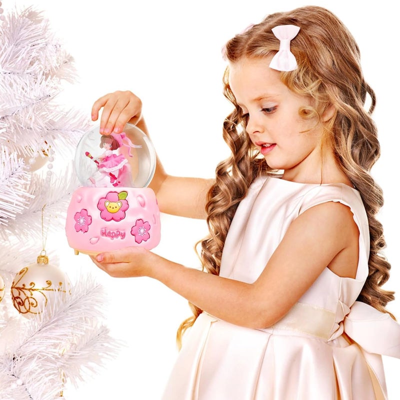 Luckam كرة ثلج كريستالية لقصر الأطفال مع موسيقى، ضوء LED، صندوق موسيقي دوار، هدية للأميرة الوردية، ضوء ليلي يتساقط فيه الثلج تلقائيًا - Image 3