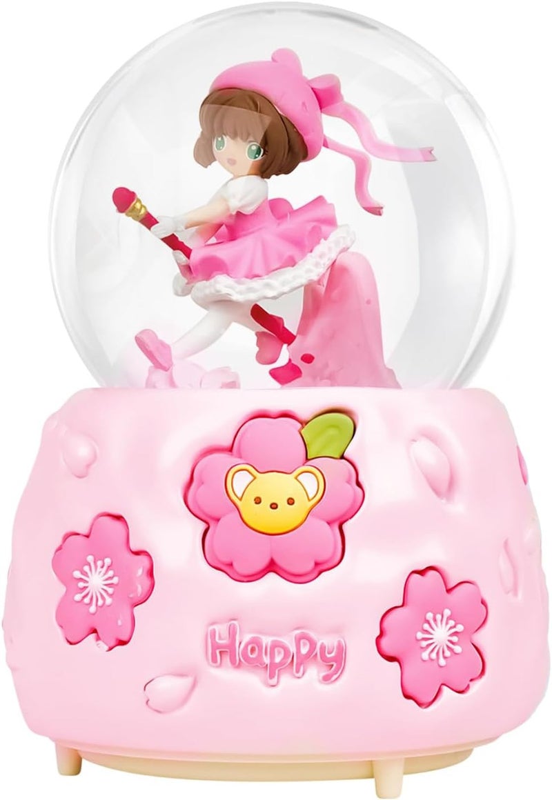 Luckam كرة ثلج كريستالية لقصر الأطفال مع موسيقى، ضوء LED، صندوق موسيقي دوار، هدية للأميرة الوردية، ضوء ليلي يتساقط فيه الثلج تلقائيًا - Image 1