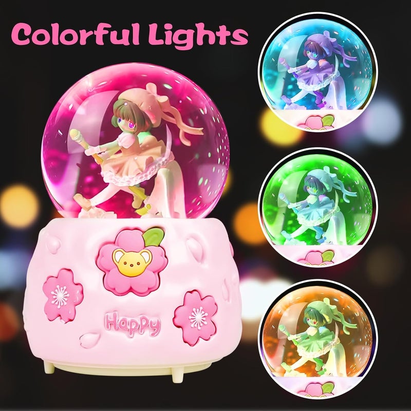 Luckam كرة ثلج كريستالية لقصر الأطفال مع موسيقى، ضوء LED، صندوق موسيقي دوار، هدية للأميرة الوردية، ضوء ليلي يتساقط فيه الثلج تلقائيًا - Image 4