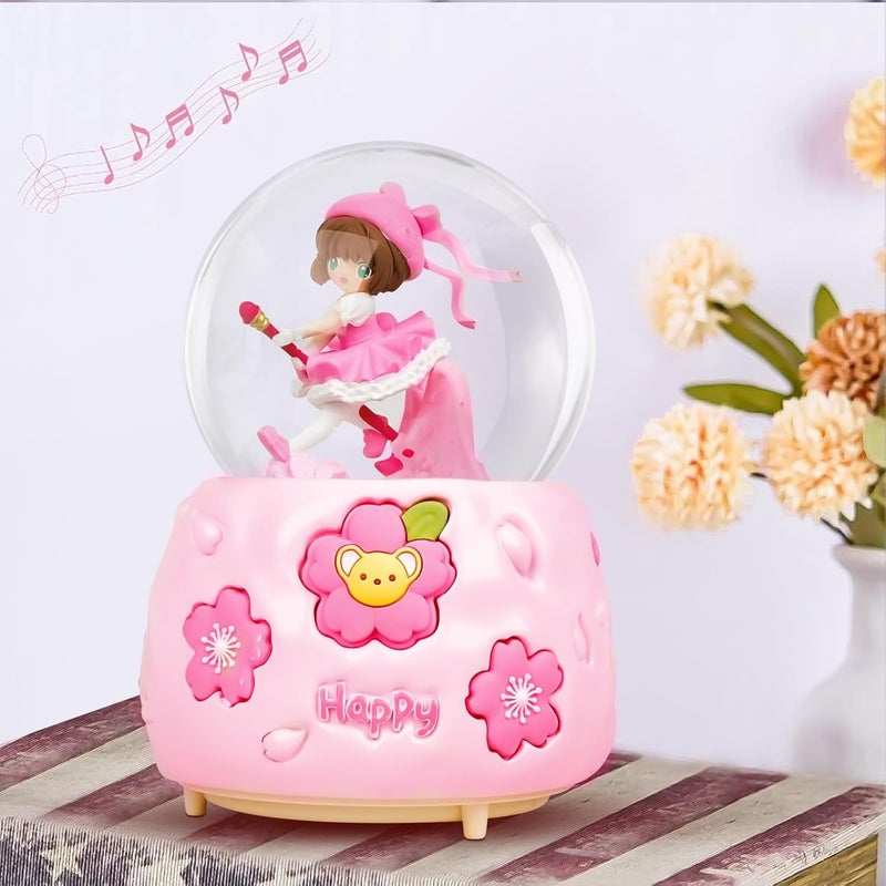 Luckam كرة ثلج كريستالية لقصر الأطفال مع موسيقى، ضوء LED، صندوق موسيقي دوار، هدية للأميرة الوردية، ضوء ليلي يتساقط فيه الثلج تلقائيًا - Image 2