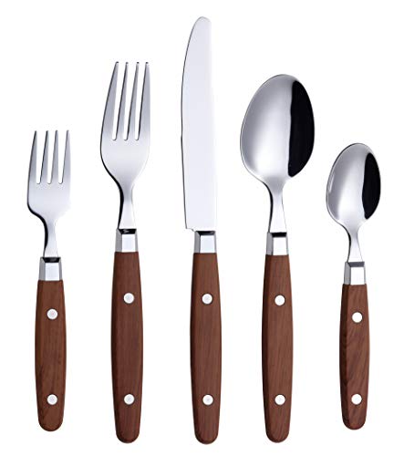 Annova ANNOVA Silverware Set Stainless Steel Cutlery Color Handle With RivetRetro Flatware WalnutWood 20 Pieces