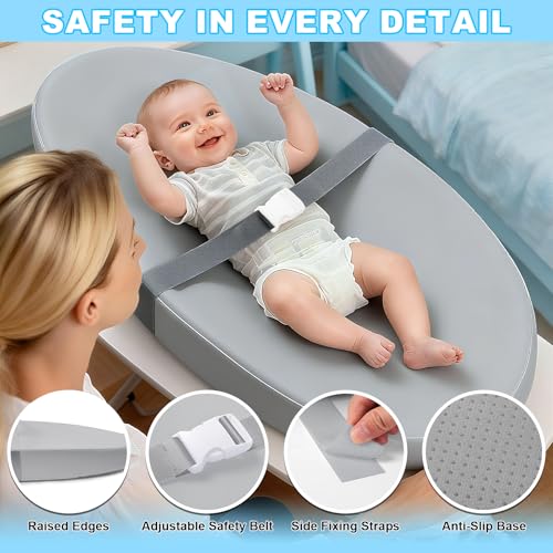VISFAPAER Baby Diaper Changing Pad, Wipeable Baby Changing Pad for Dresser, Contoured Waterproof Changing Pad with PU Cover, Non-Slip Safety Belt & Bottom, Portable, Lightweight (Grey) - Image 4