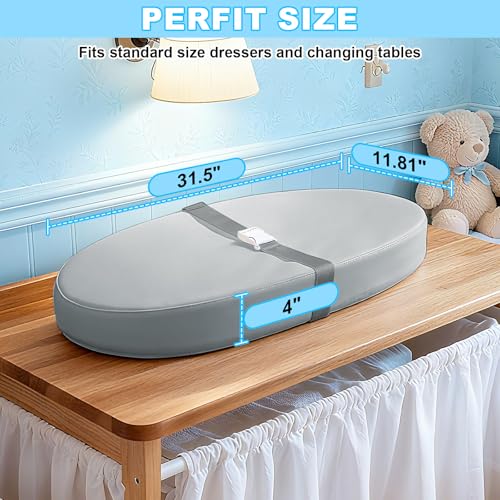 VISFAPAER Baby Diaper Changing Pad, Wipeable Baby Changing Pad for Dresser, Contoured Waterproof Changing Pad with PU Cover, Non-Slip Safety Belt & Bottom, Portable, Lightweight (Grey) - Image 5