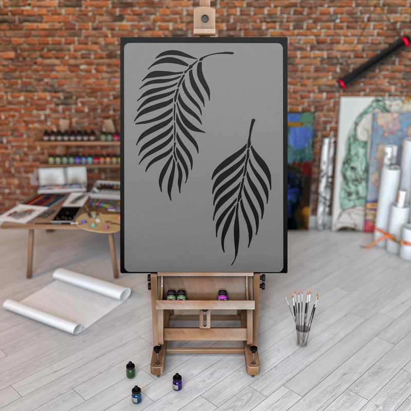 NAKLEO Reusable Plastic Wall Stencil - 59x95cm / 23" x 37" - Tropical Palm Leaf 3 - Large Wallpaper Pattern Painting DIY Art Craft Template - Fabric Furniture Wood Canvas - Image 2