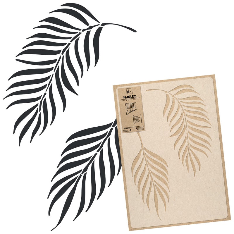 NAKLEO Reusable Plastic Wall Stencil - 59x95cm / 23" x 37" - Tropical Palm Leaf 3 - Large Wallpaper Pattern Painting DIY Art Craft Template - Fabric Furniture Wood Canvas - Image 1