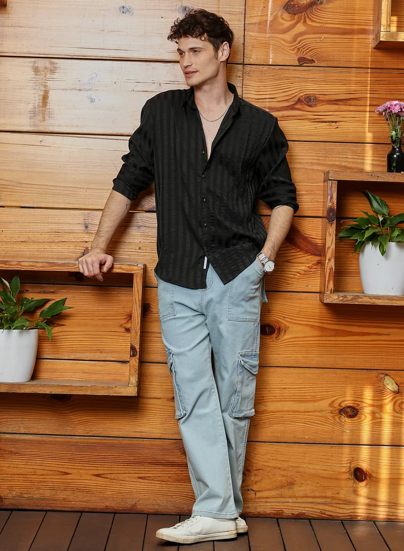 كامبوس سوترا Men's Onyx Black Candy-Striped Shirt