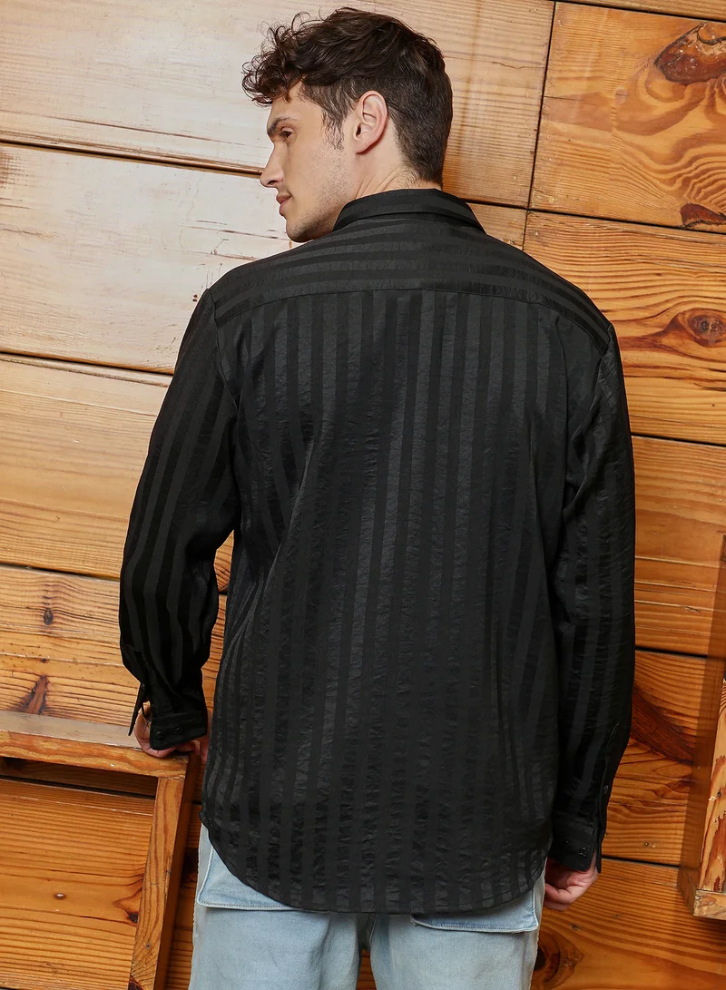 كامبوس سوترا Men's Onyx Black Candy-Striped Shirt