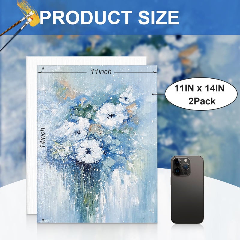 ESRICH Canvas Boards for Painting, 2 Pack Canvas for Painting 11x14 Cotton Primed Acid Free Blank Canvas Panels for Oil Paint, Watercolor, Acrylic Paint, Gouache and Tempera. - Image 2