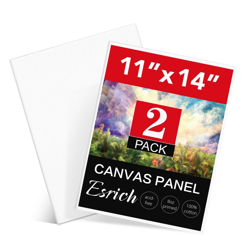 ESRICH Canvas Boards for Painting, 2 Pack Canvas for Painting 11x14 Cotton Primed Acid Free Blank Canvas Panels for Oil Paint, Watercolor, Acrylic Paint, Gouache and Tempera. - Image 1