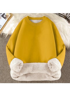 Warm Long Sleeve round Neck Mens T-Shirt Hoodie Camel Wool Blend Loose Fit Casual Trendy Mens Wear Polyester Fleece Winter Yellow Alpaca Sweatshirt