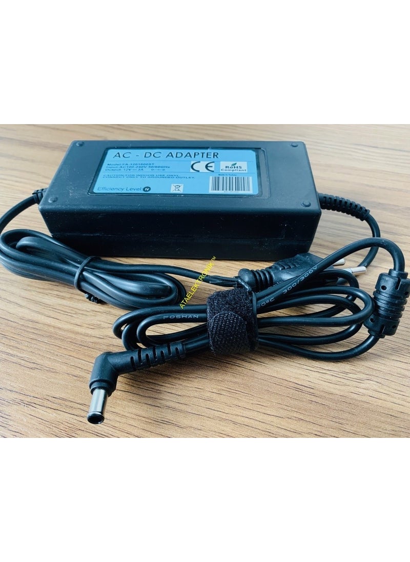 Ata Elektronik - LG Flatron E2250V W1943S E1948S LCAP07F E2260 ADS-24NP-12-1 12024G - 12 Volt 3 Ampere Monitor Monitor Adapter - 2 Meters Combined Cable 12V 3A - 6.5mm 4.4mm - Image 1